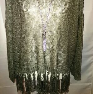 NWT gorgeous sage green tassel fringe sweater